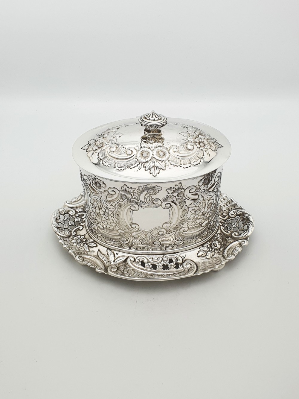Fabulous Antique Victorian Embossed Silver Plated Biscuit Box – circa 1890 View V