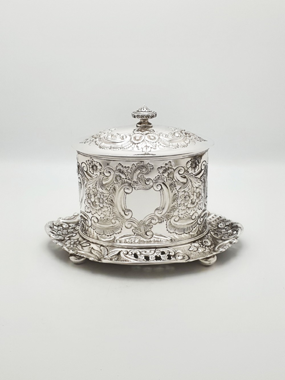 Fabulous Antique Victorian Embossed Silver Plated Biscuit Box – circa 1890 View VII