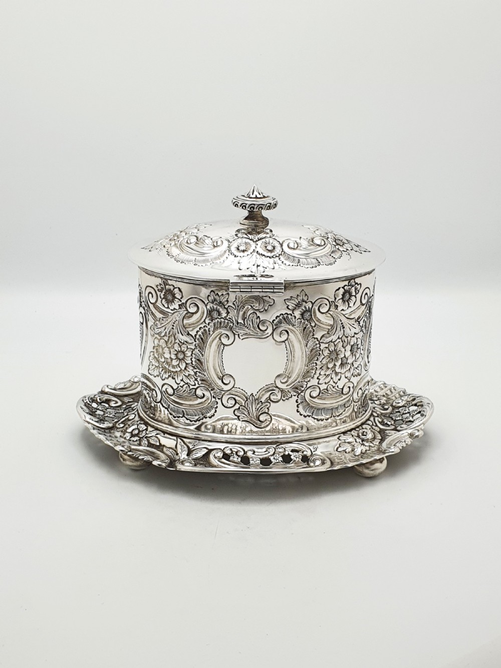 Fabulous Antique Victorian Embossed Silver Plated Biscuit Box – circa 1890 View VIII