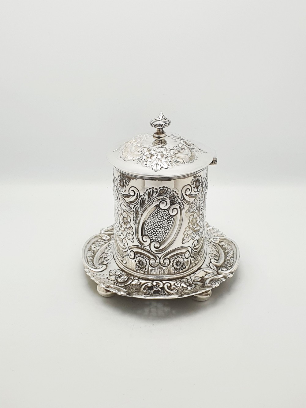 Fabulous Antique Victorian Embossed Silver Plated Biscuit Box – circa 1890 View IX