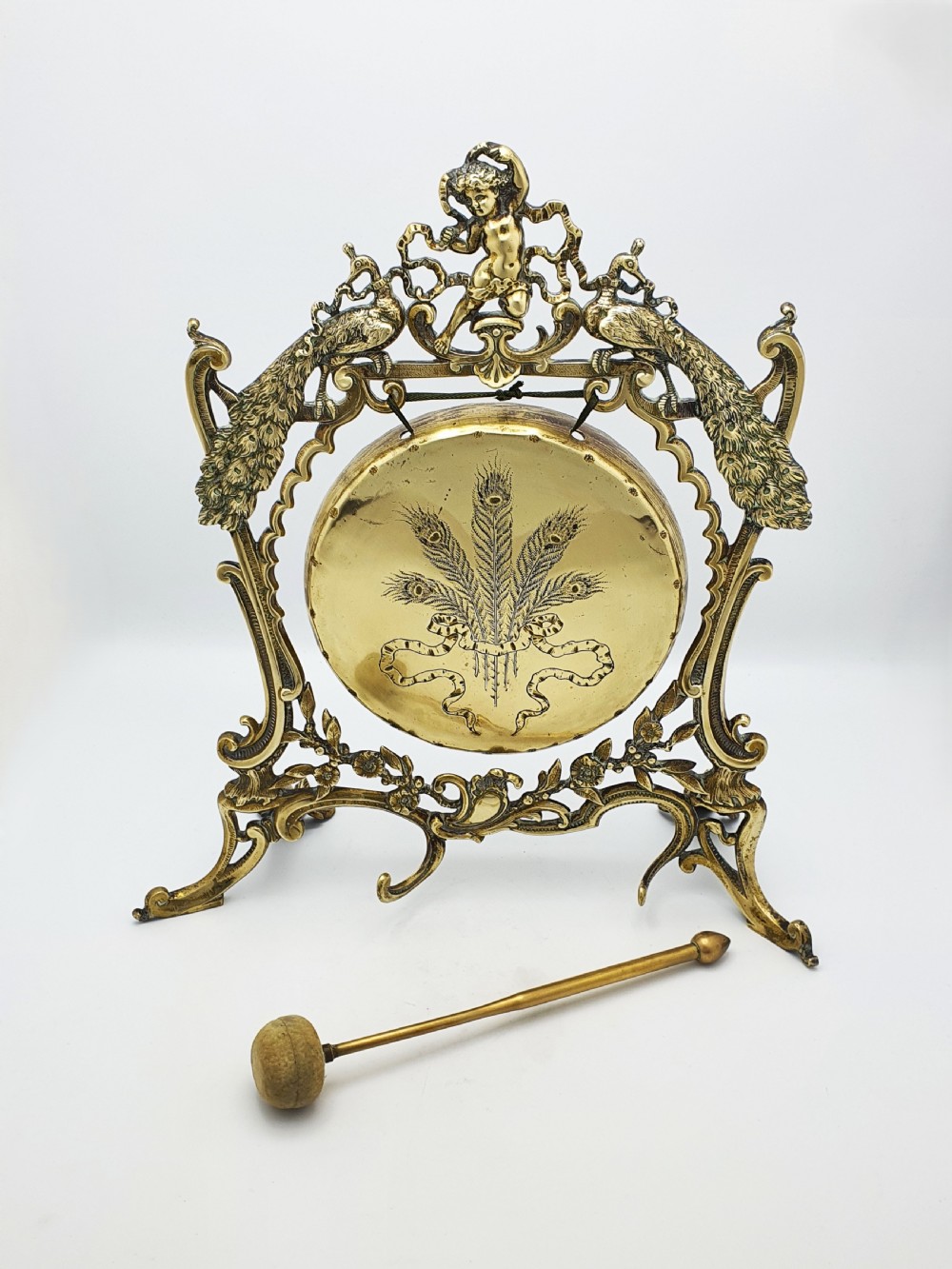 Fabulous Antique Victorian Brass Peacock Dinner Gong – circa 1890 View VI