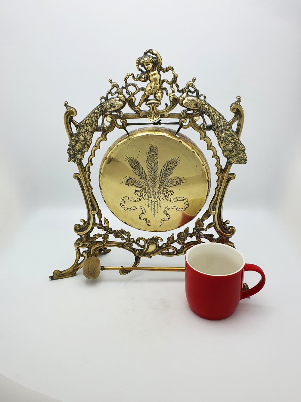 Fabulous Antique Victorian Brass Peacock Dinner Gong – circa 1890 View VII
