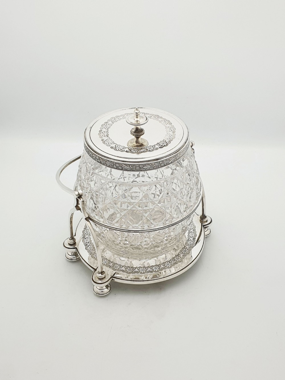Stunning Antique Victorian Silver Plated & Cut Glass Biscuit Box – circa 1890  View II