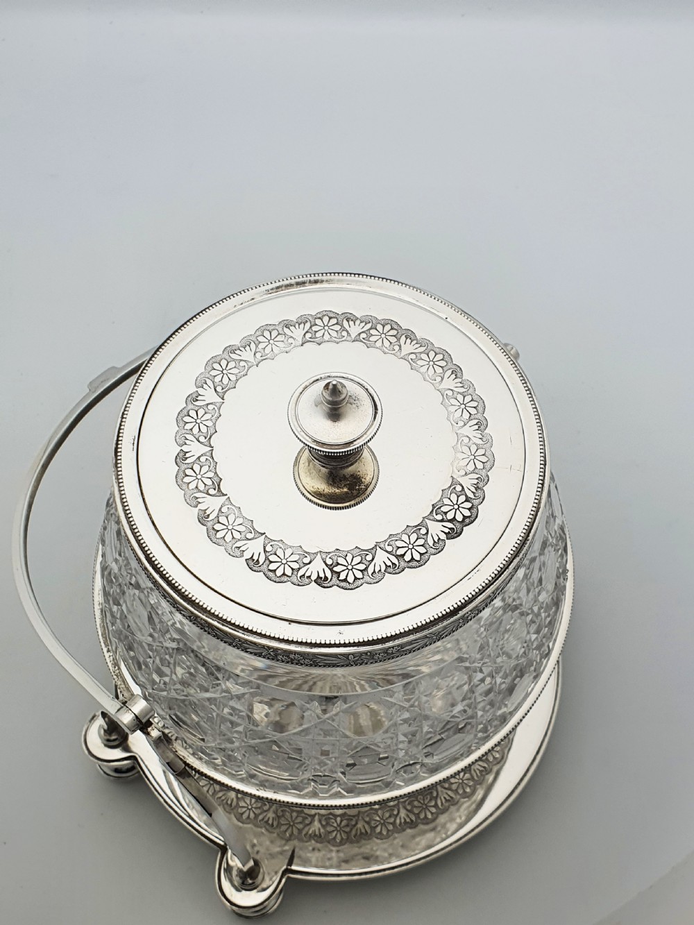 Stunning Antique Victorian Silver Plated & Cut Glass Biscuit Box – circa 1890  View III