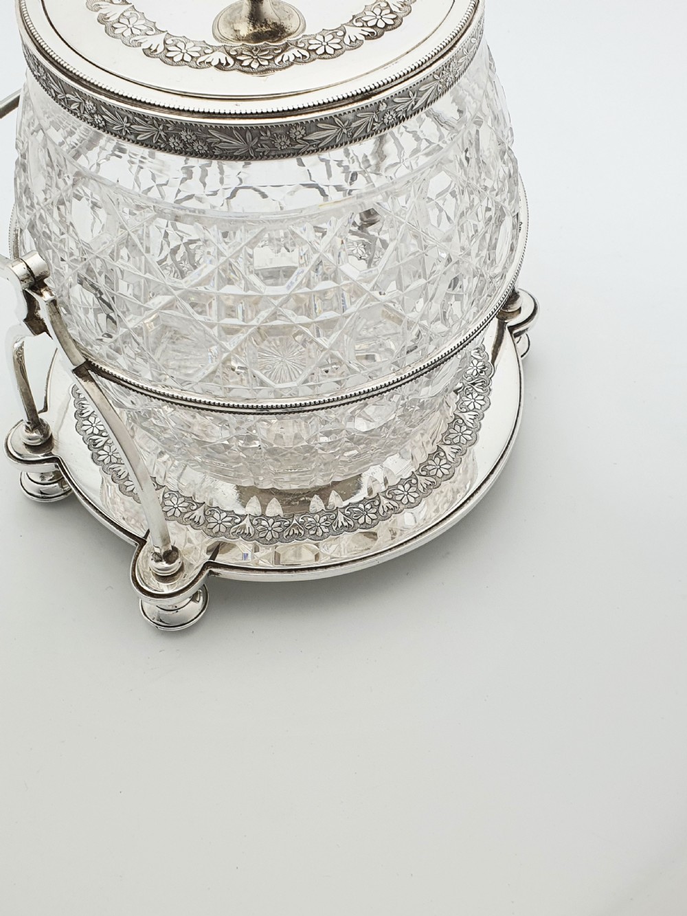 Stunning Antique Victorian Silver Plated & Cut Glass Biscuit Box – circa 1890  View IV