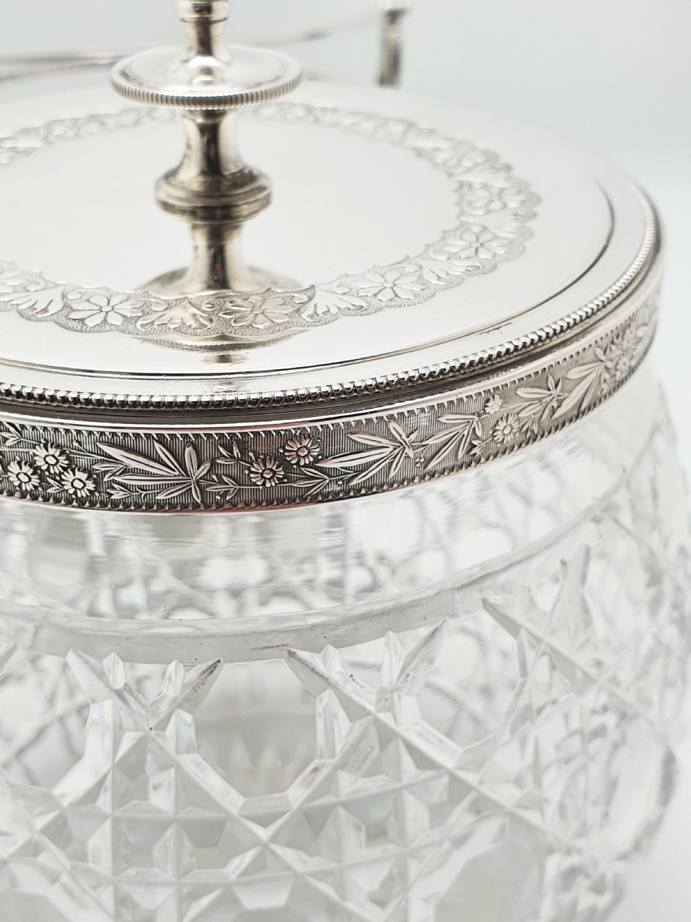 Stunning Antique Victorian Silver Plated & Cut Glass Biscuit Box – circa 1890  View V