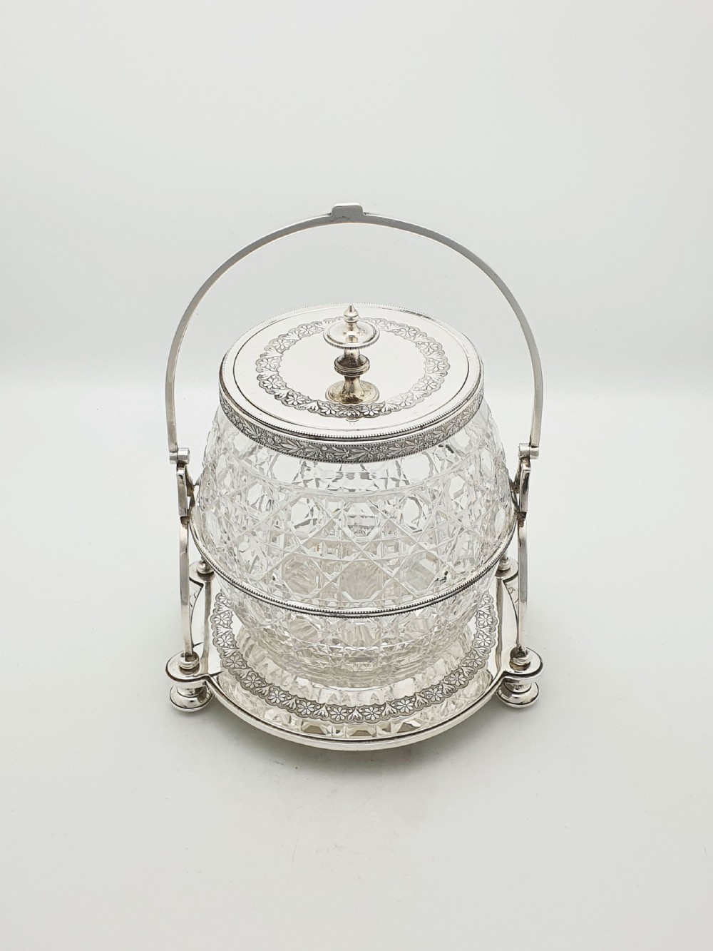 Stunning Antique Victorian Silver Plated & Cut Glass Biscuit Box – circa 1890  View VI