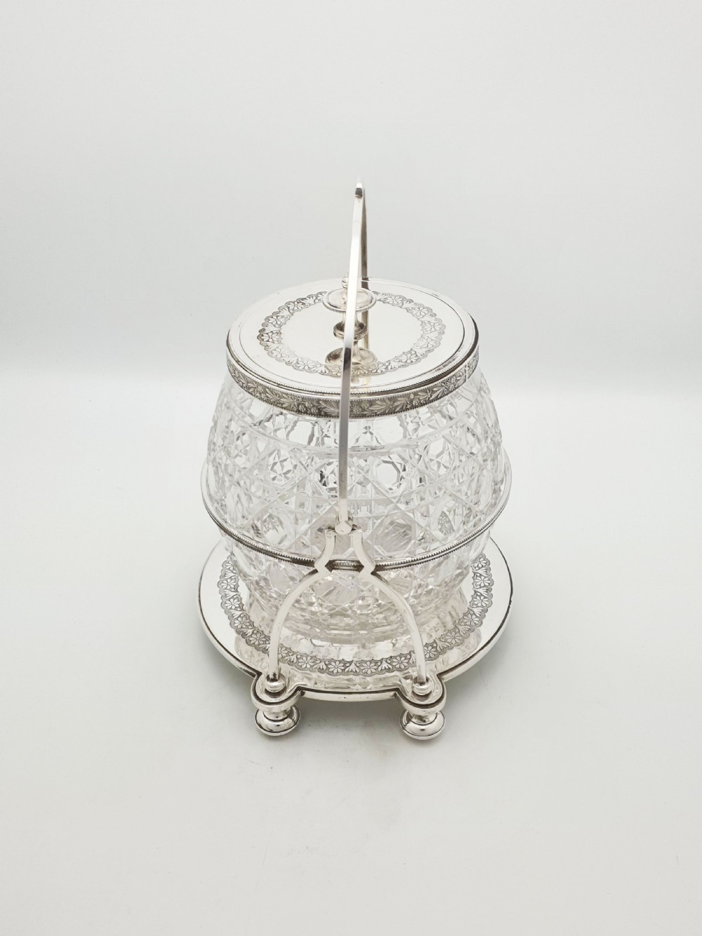 Stunning Antique Victorian Silver Plated & Cut Glass Biscuit Box – circa 1890  View VII