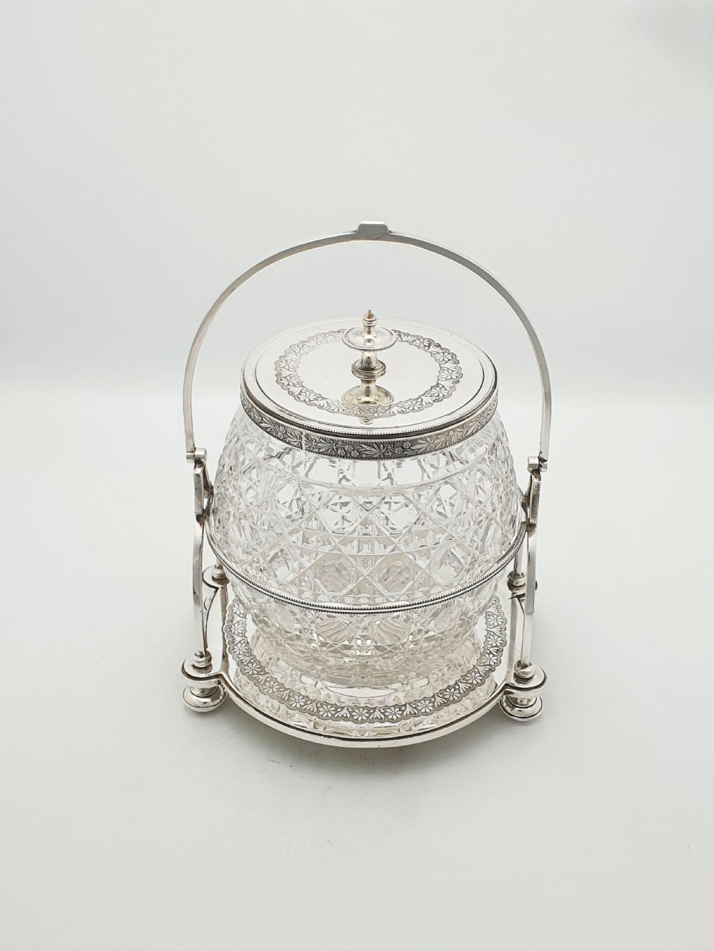 Stunning Antique Victorian Silver Plated & Cut Glass Biscuit Box – circa 1890  View VIII