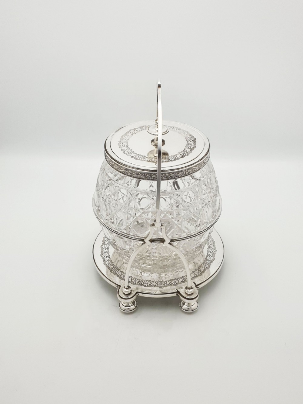 Stunning Antique Victorian Silver Plated & Cut Glass Biscuit Box – circa 1890  View IX