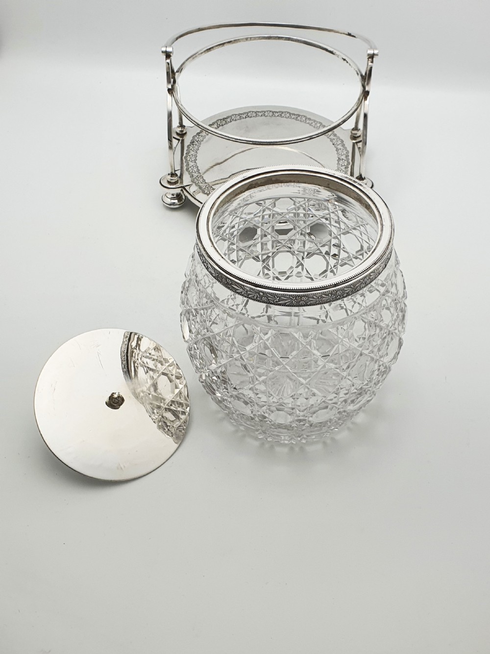 Stunning Antique Victorian Silver Plated & Cut Glass Biscuit Box – circa 1890  View X