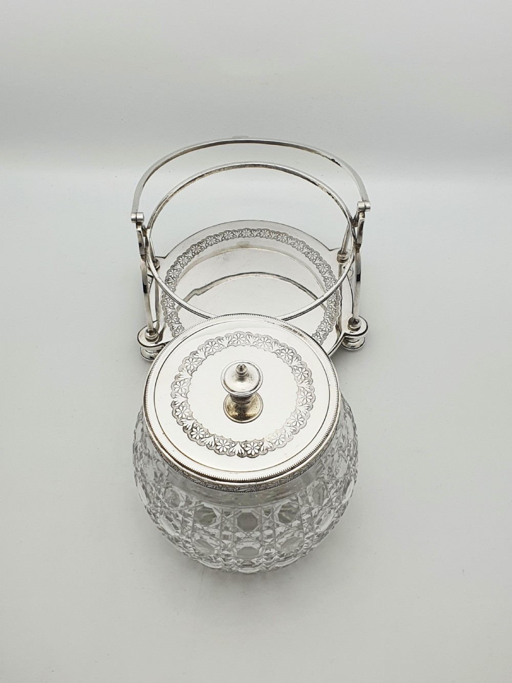 Stunning Antique Victorian Silver Plated & Cut Glass Biscuit Box – circa 1890  View XI