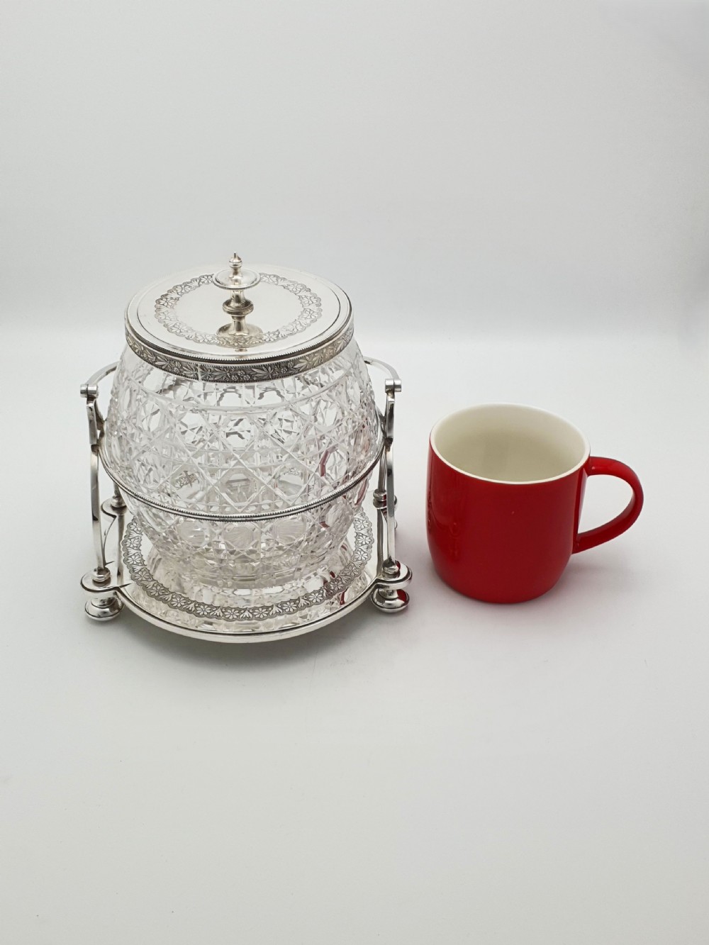 Stunning Antique Victorian Silver Plated & Cut Glass Biscuit Box – circa 1890  View XVI