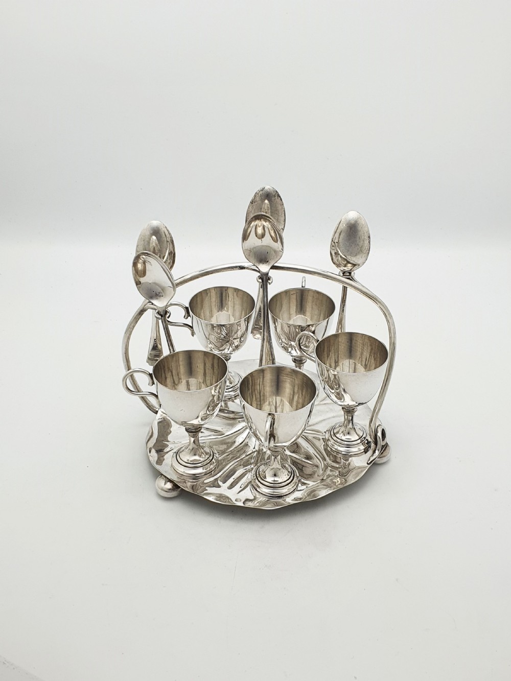 Gorgeous Victorian Silver-Plated Lily Pad Egg Cruet Set for Five – circa 1890 View II