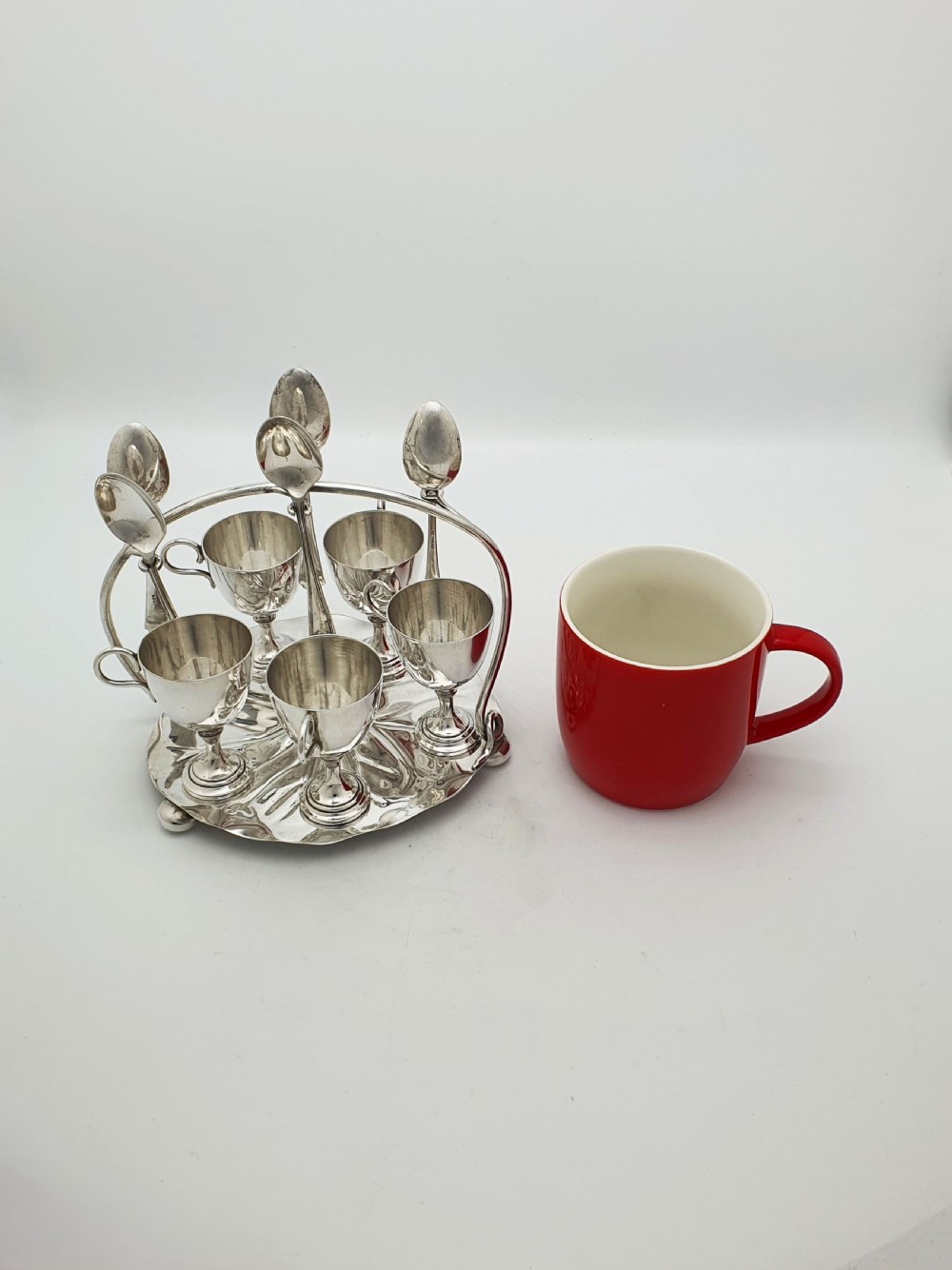 Gorgeous Victorian Silver-Plated Lily Pad Egg Cruet Set for Five – circa 1890 View XIII