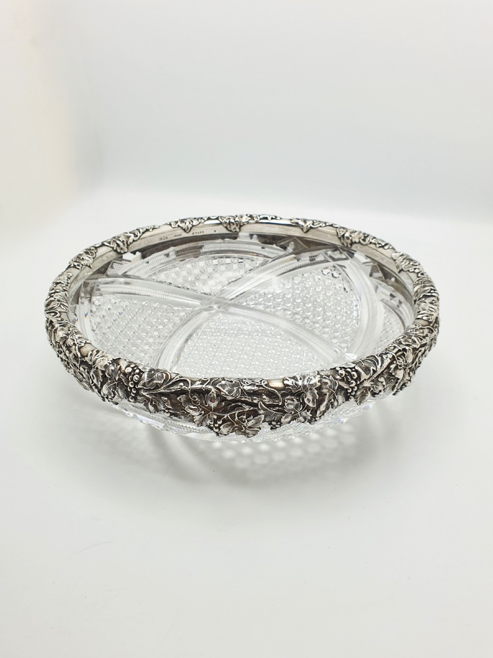 Gorgeous Antique Sterling Silver & Cut Crystal Serving Bowl – circa 1900 View II