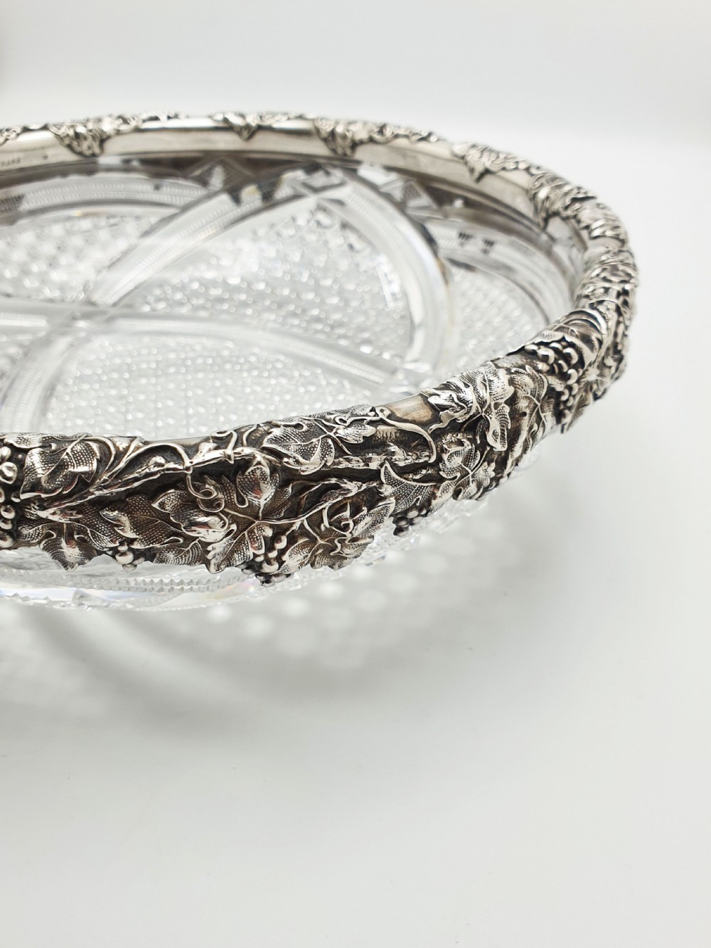 Gorgeous Antique Sterling Silver & Cut Crystal Serving Bowl – circa 1900 View III