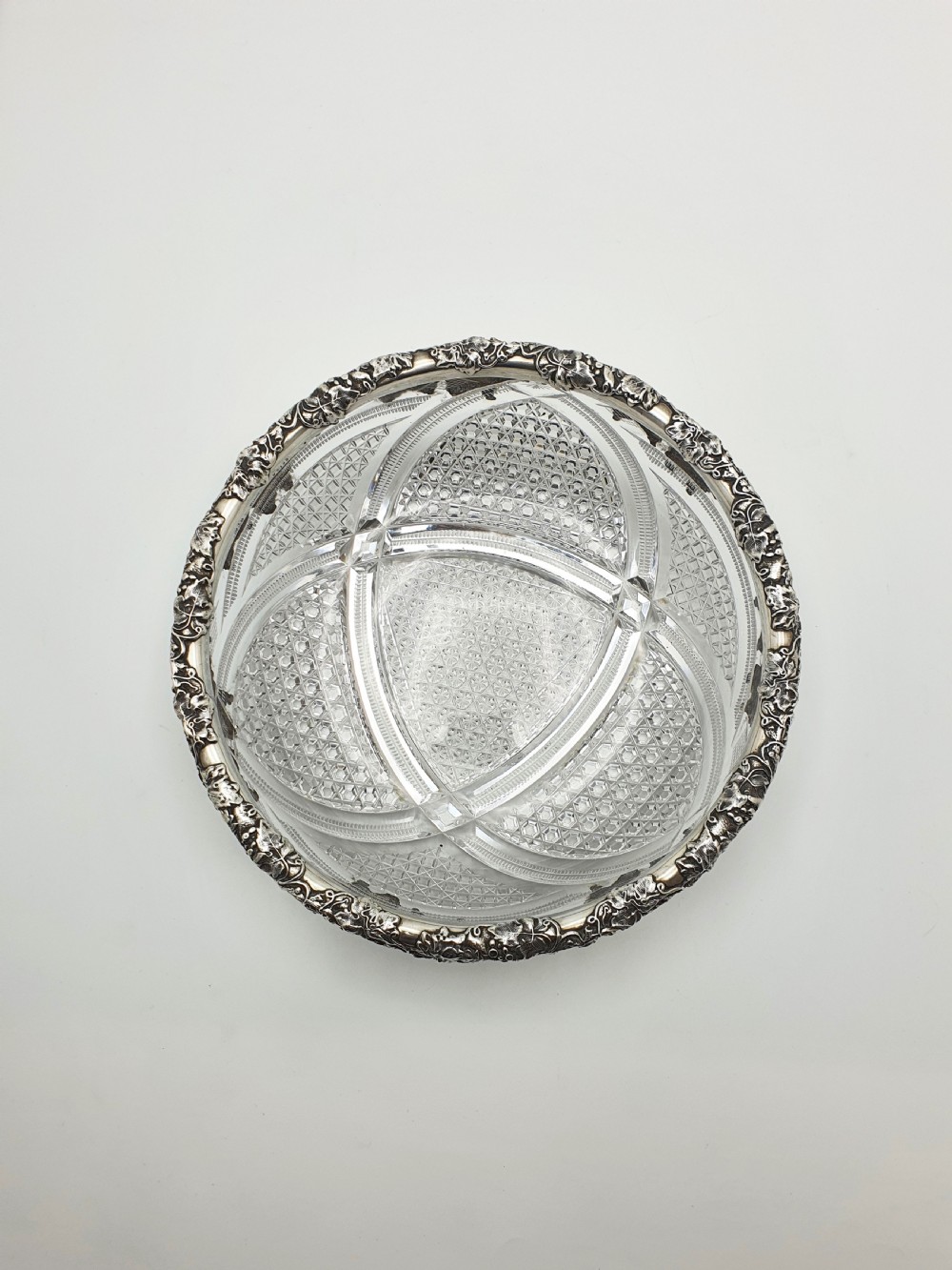 Gorgeous Antique Sterling Silver & Cut Crystal Serving Bowl – circa 1900 View IV