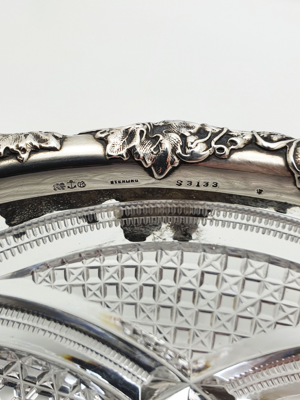 Gorgeous Antique Sterling Silver & Cut Crystal Serving Bowl – circa 1900 View VI