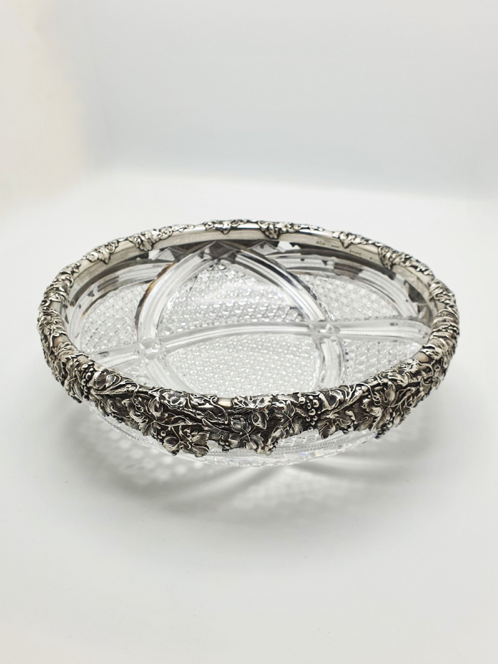Gorgeous Antique Sterling Silver & Cut Crystal Serving Bowl – circa 1900 View VII