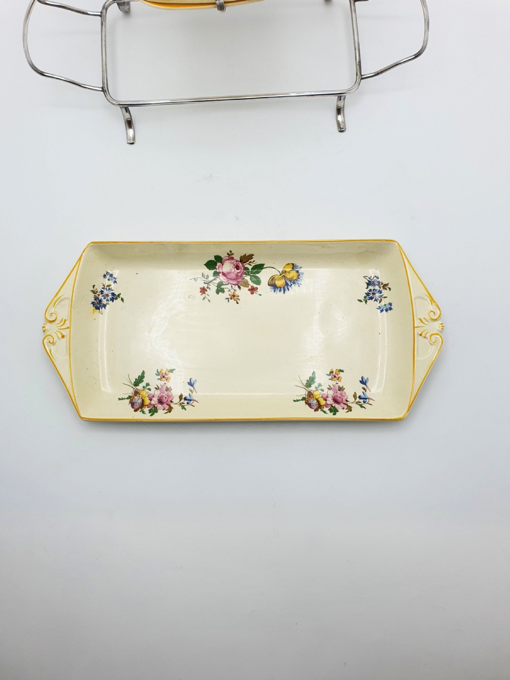 Splendid Woods Ivory Ware Floral Sandwich Set on Silver Plated Stand – circa 1930 View VI