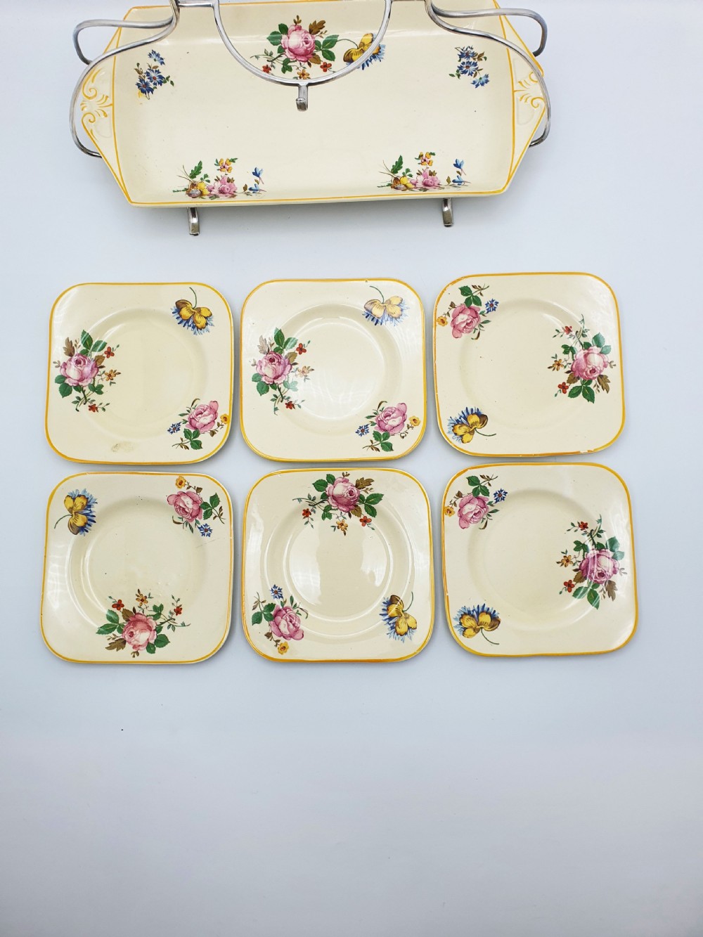 Splendid Woods Ivory Ware Floral Sandwich Set on Silver Plated Stand – circa 1930 View IX