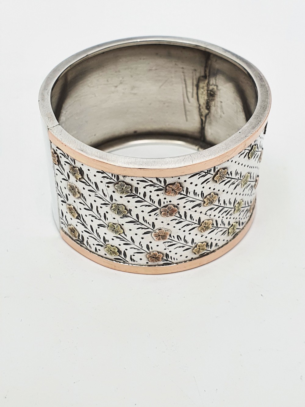 Gorgeous Antique Victorian Silver & Gold Inlaid Napkin Ring – circa 1890 View II