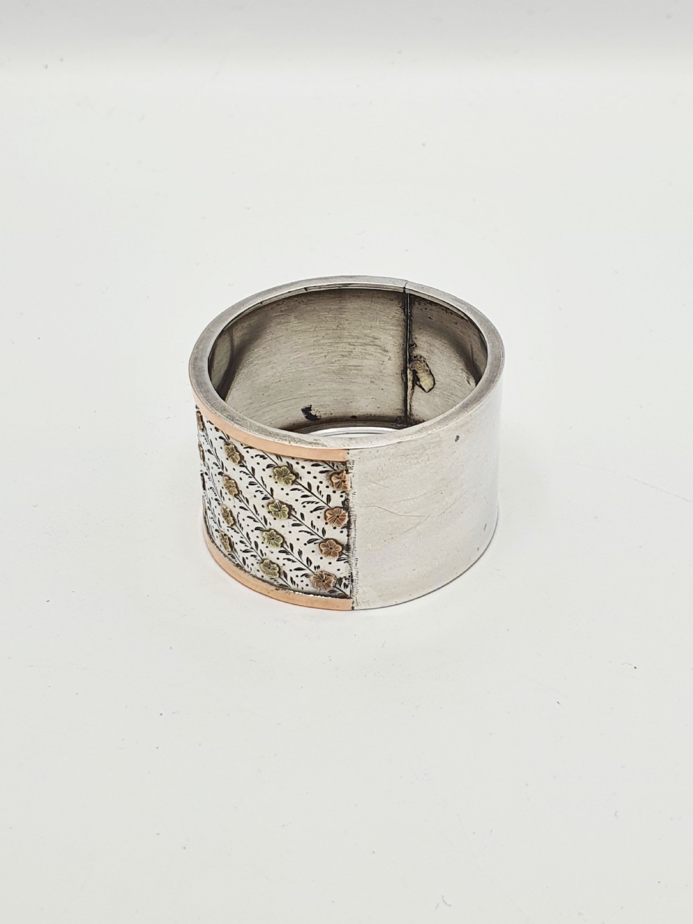 Gorgeous Antique Victorian Silver & Gold Inlaid Napkin Ring – circa 1890 View V