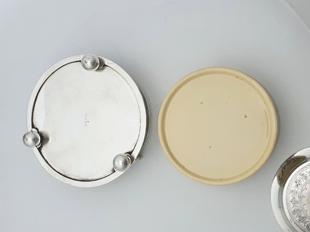 Antique Victorian Hand-Painted Ceramic and Silver Plate Serving Dish – circa 1890 View V