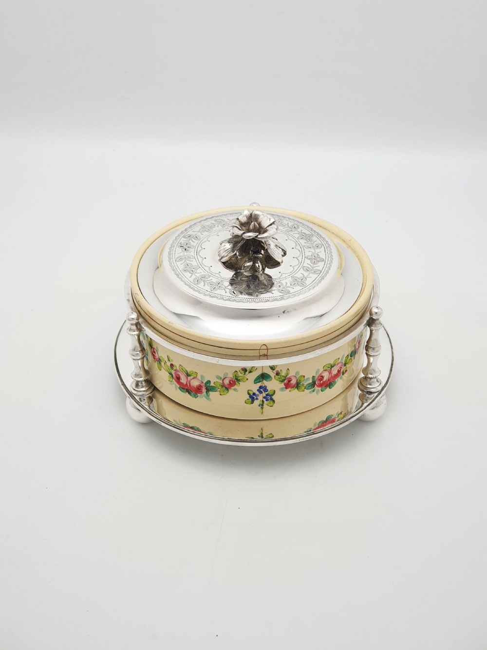 Antique Victorian Hand-Painted Ceramic and Silver Plate Serving Dish – circa 1890 View VI