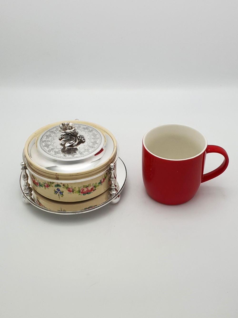 Antique Victorian Hand-Painted Ceramic and Silver Plate Serving Dish – circa 1890 View VII