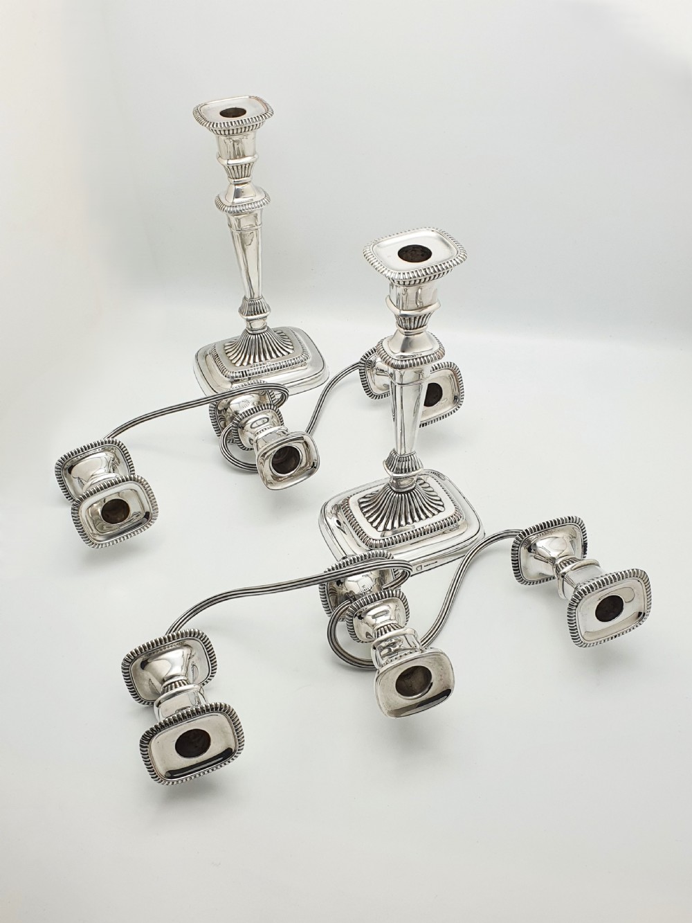 Splendid Pair of Silver-Plated Convertible Candelabra/Candlesticks – circa 1920 View II