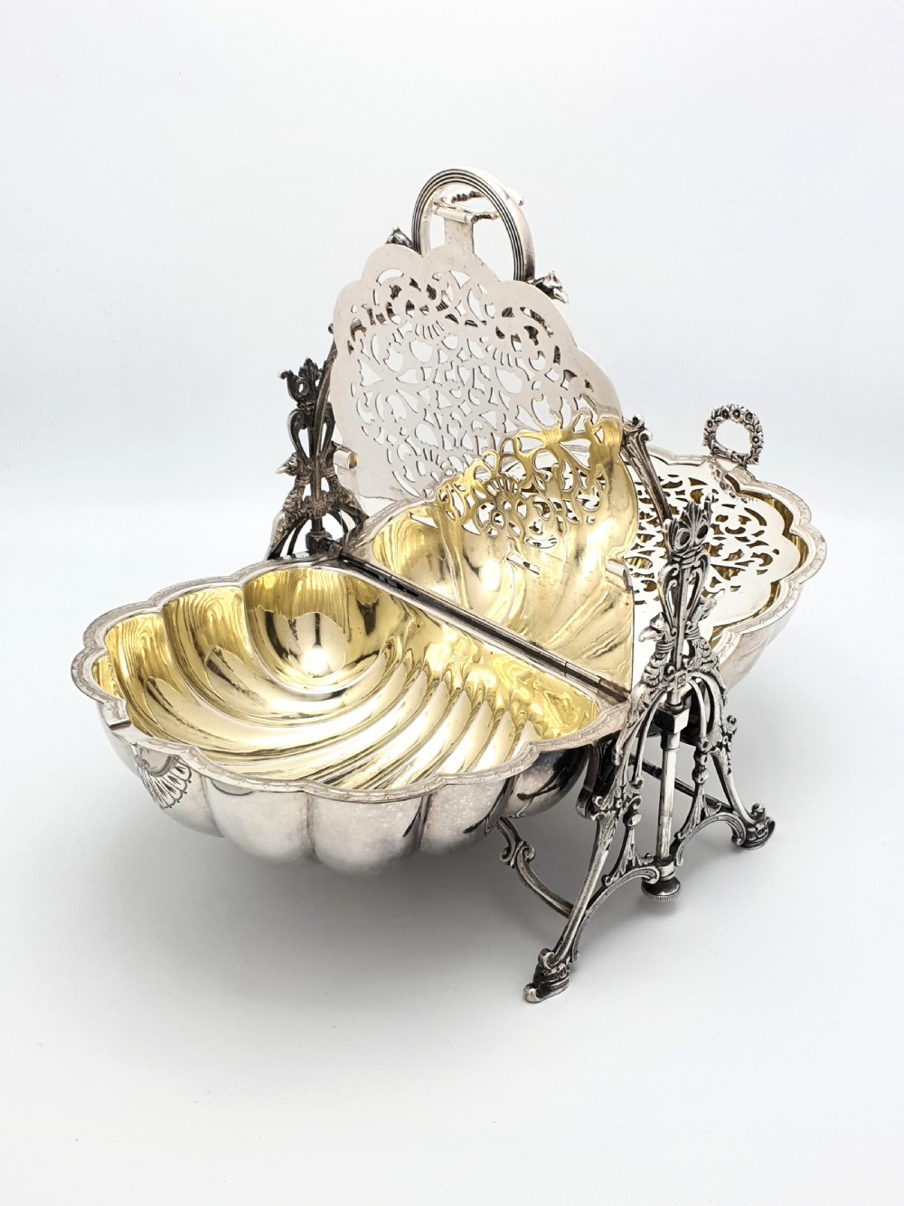 Fantastic Antique Victorian Shell Shaped Folding Biscuit Box - circa 1880 View V