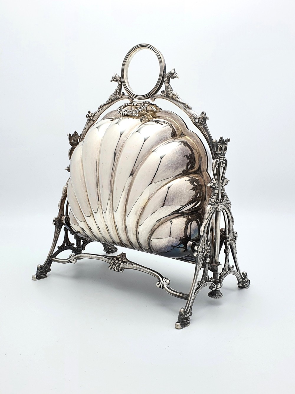 Fantastic Antique Victorian Shell Shaped Folding Biscuit Box - circa 1880 View X