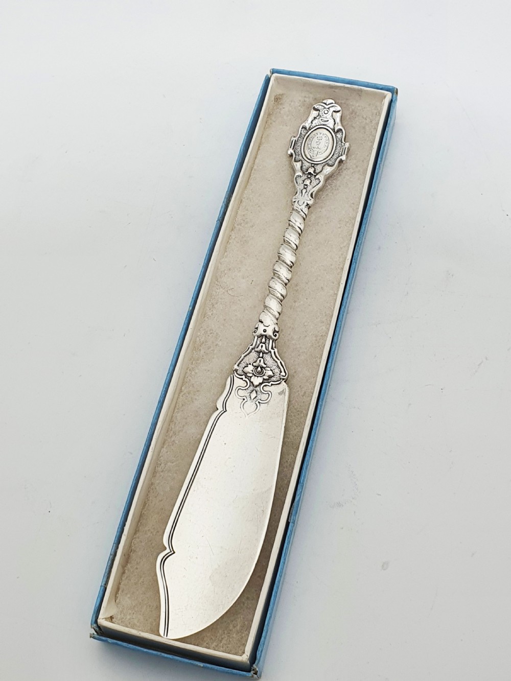 Large Ornate Antique Victorian Sterling Silver Butter Spreader - 1857
