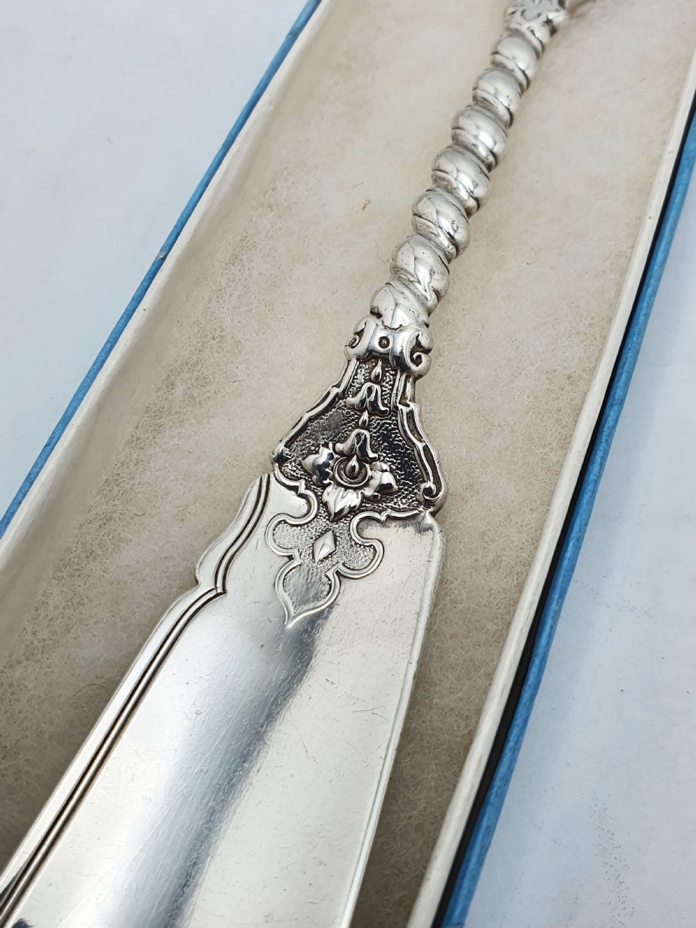 Large Ornate Antique Victorian Sterling Silver Butter Spreader - 1857 View III