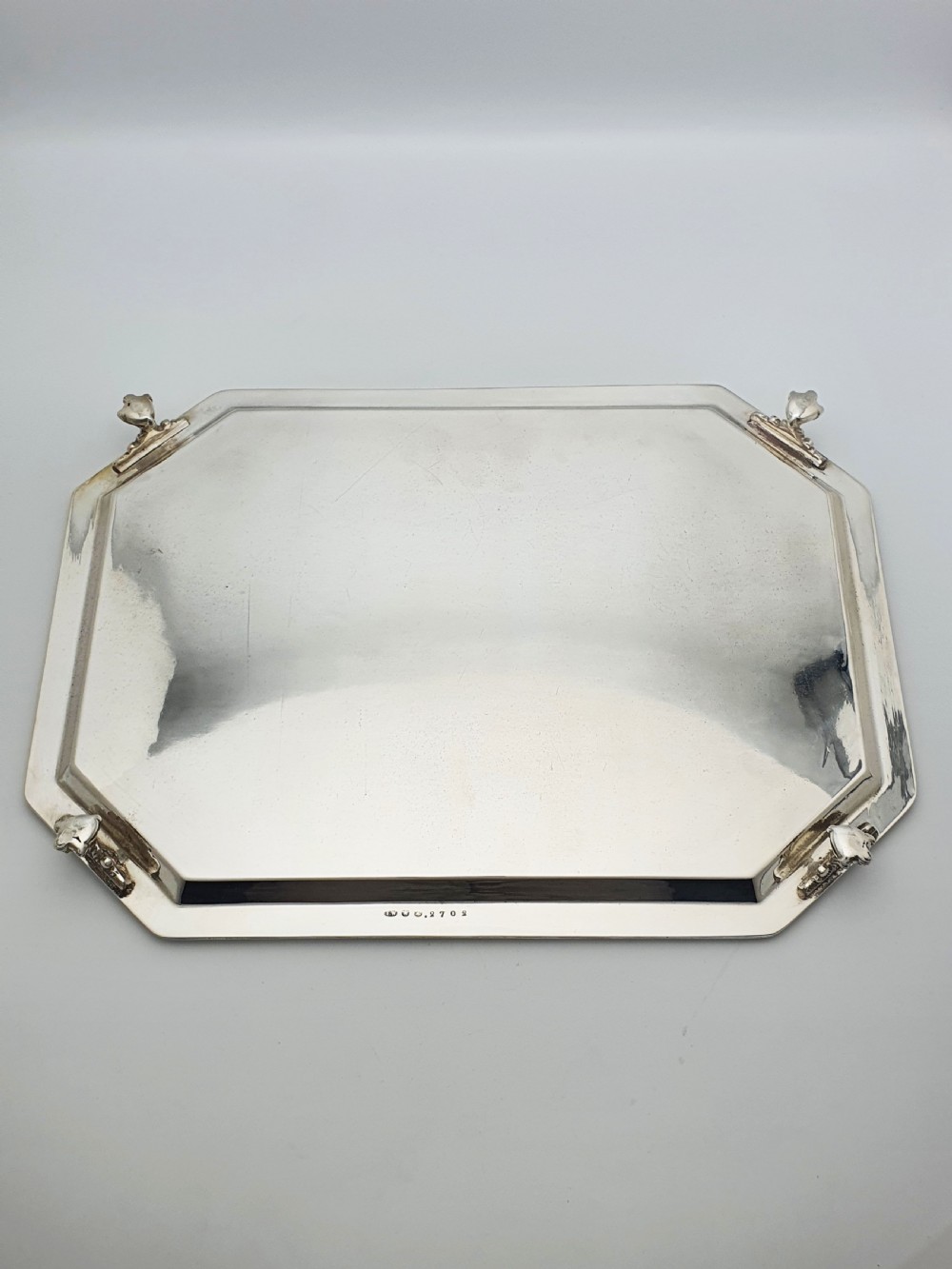 Nice Antique Oblong Silver-Plated Serving Tray with Delicate Floral Scrollwork – circa 1880 View VII