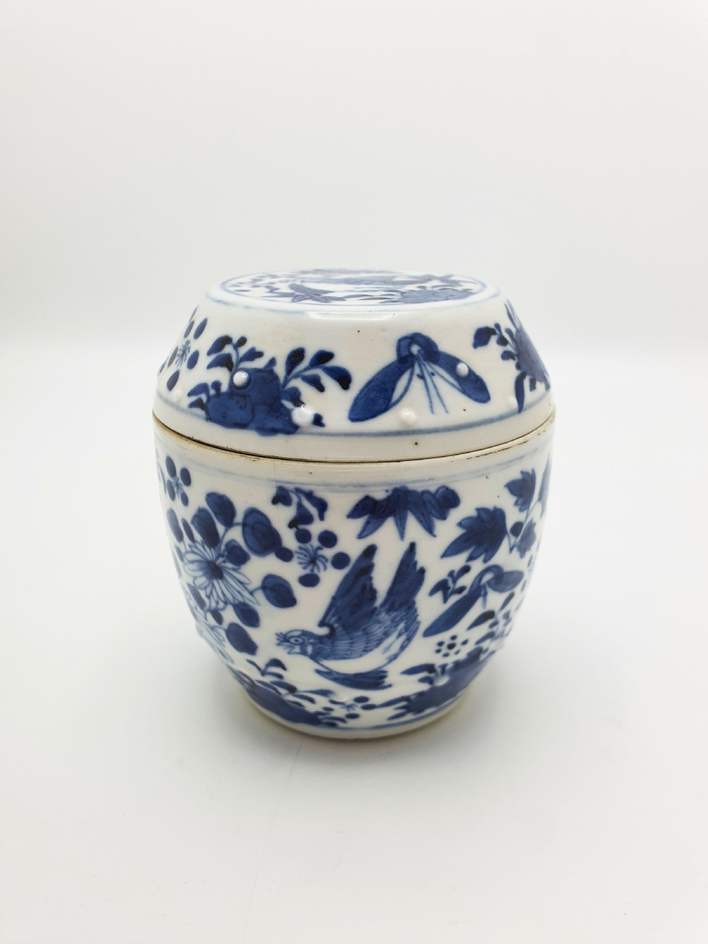 Antique Chinese Blue and White Covered Jar with Bird & Floral Motif – circa 1860 View VII