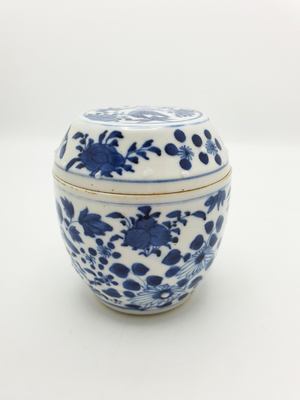 Antique Chinese Blue and White Covered Jar with Bird & Floral Motif – circa 1860 View VIII