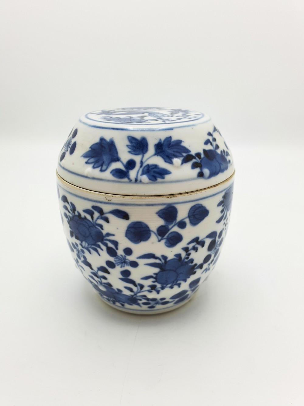 Antique Chinese Blue and White Covered Jar with Bird & Floral Motif – circa 1860 View IX
