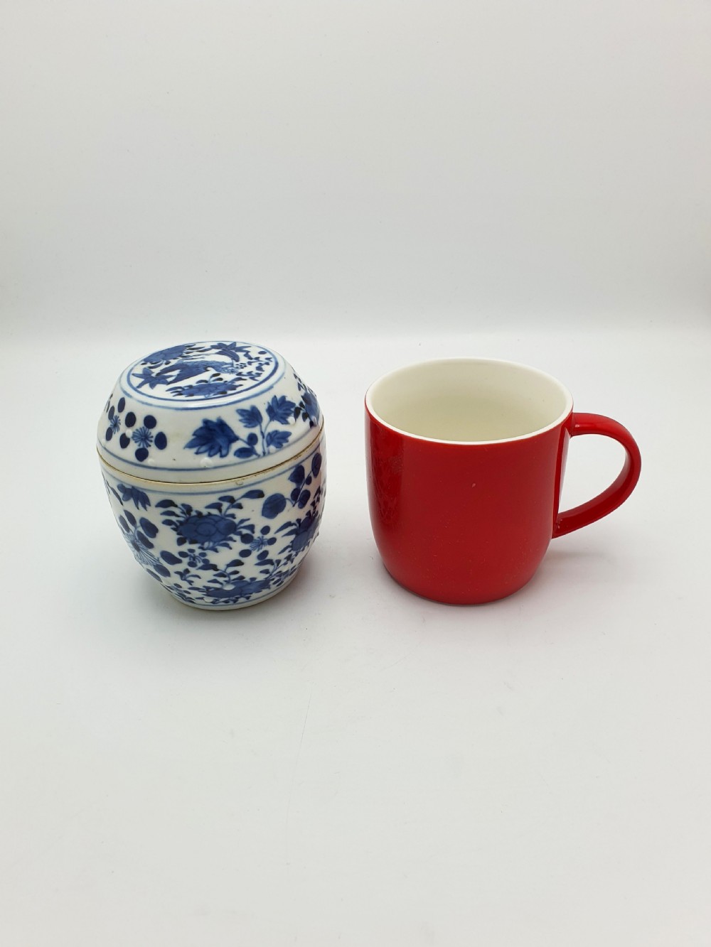 Antique Chinese Blue and White Covered Jar with Bird & Floral Motif – circa 1860 View X