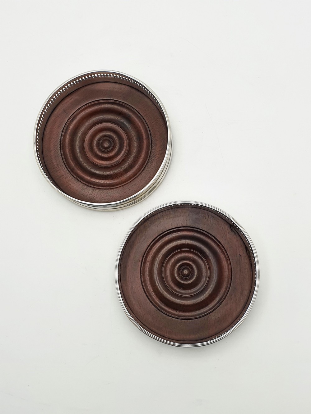 Pair of Antique Georgian Sterling Silver & Mahogany Wine Coasters – circa 1800 View IV