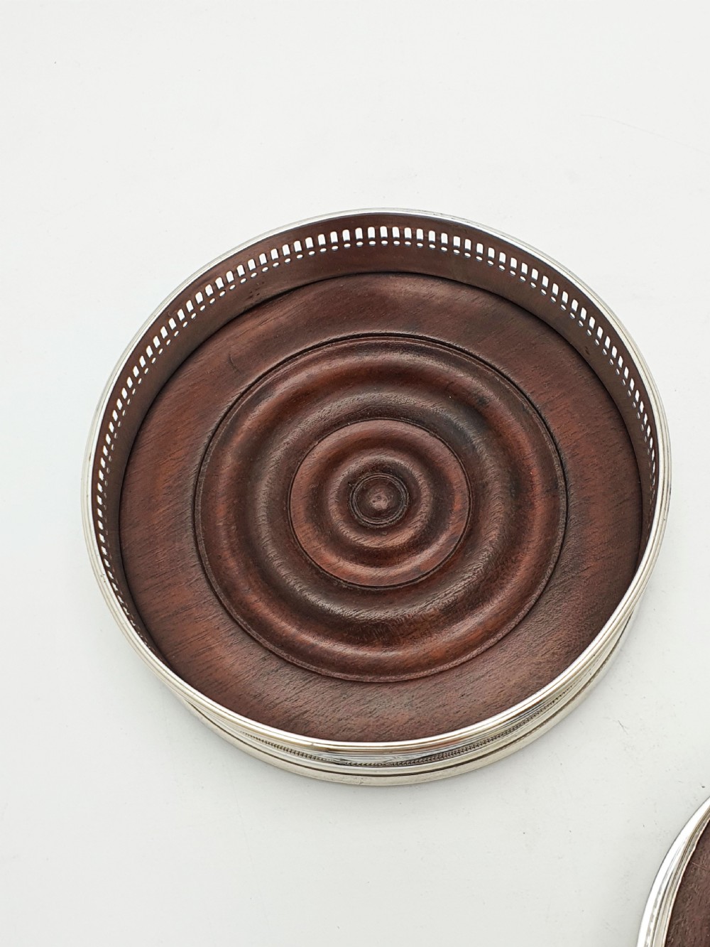 Pair of Antique Georgian Sterling Silver & Mahogany Wine Coasters – circa 1800 View VII