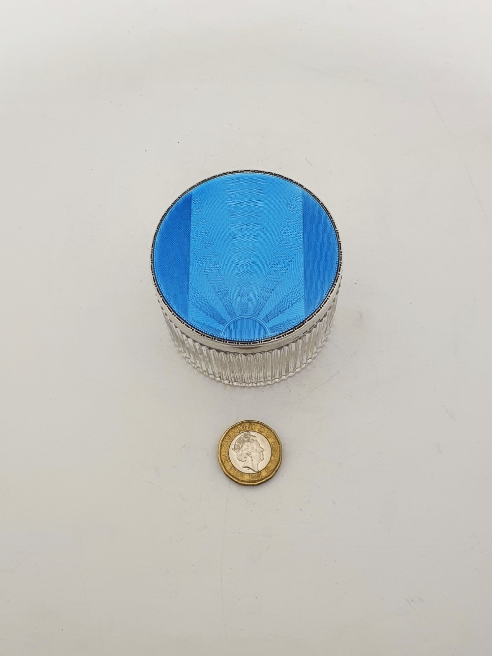 Stunning Art Deco Silver & Blue Guilloché Enamel Vanity Jar - 1932 View VI