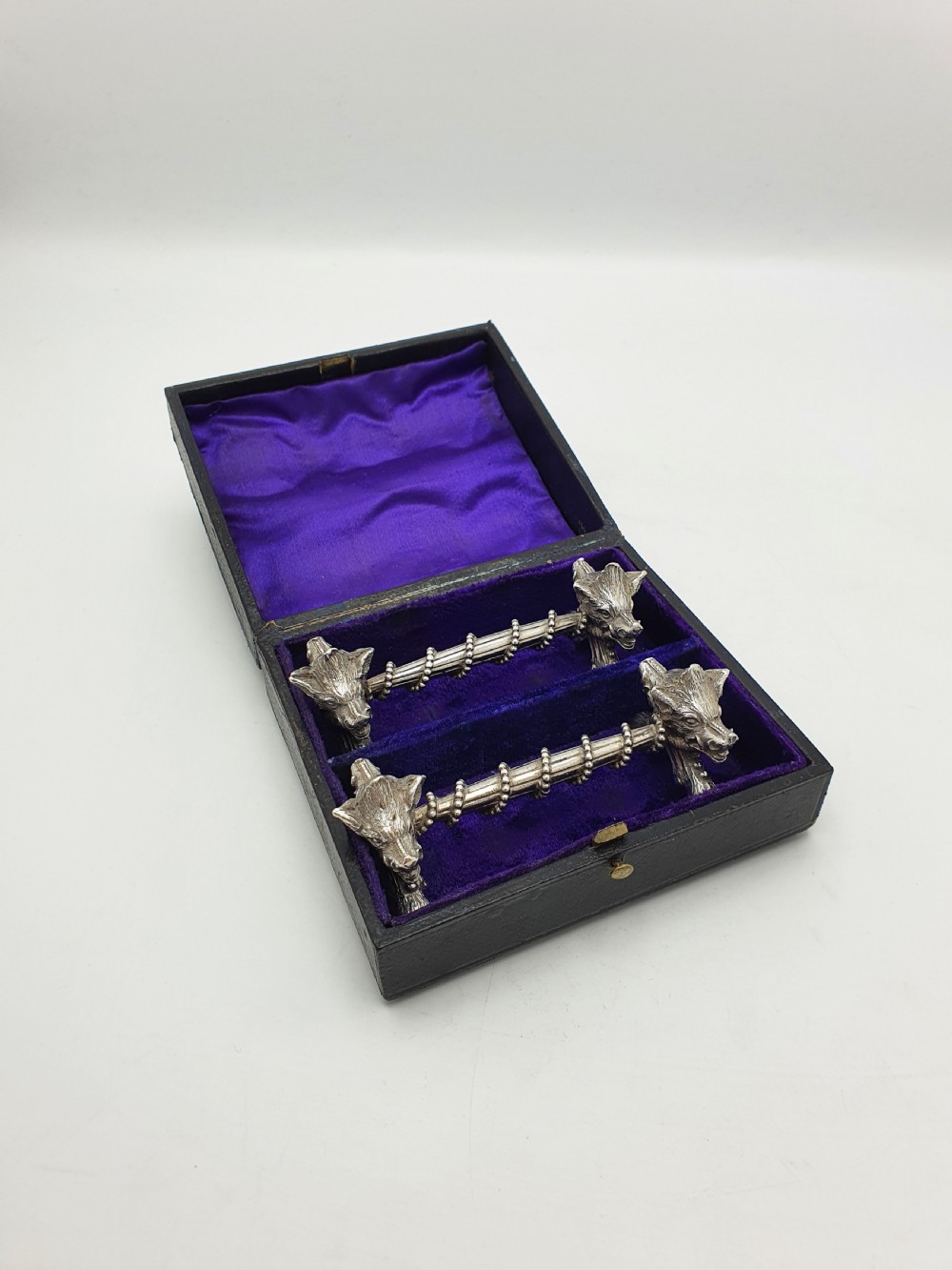 Stunning Pair of Antique Victorian Sterling Silver Boar’s Head Knife Rests - 1867 View II