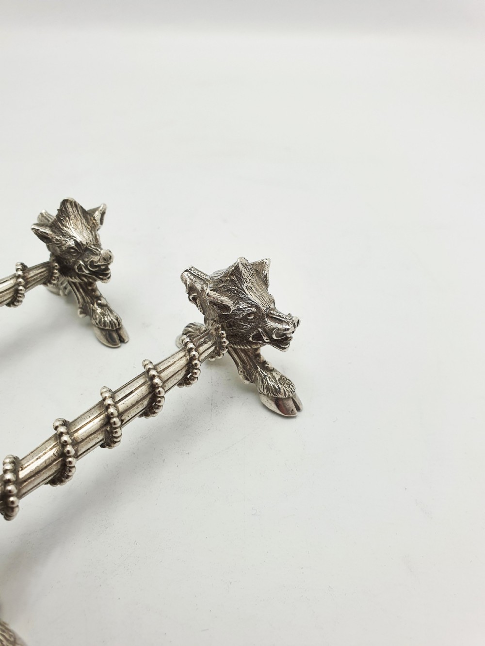 Stunning Pair of Antique Victorian Sterling Silver Boar’s Head Knife Rests - 1867 View III