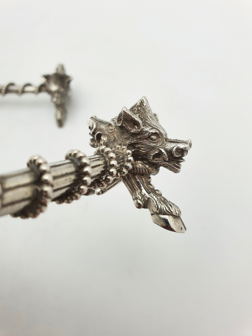 Stunning Pair of Antique Victorian Sterling Silver Boar’s Head Knife Rests - 1867 View XI