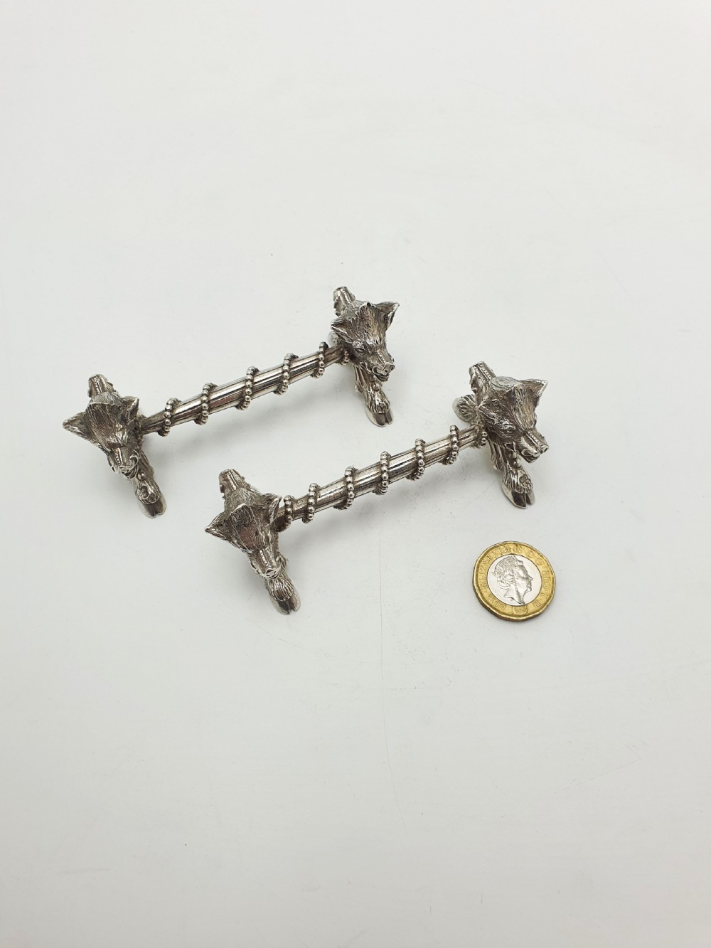 Stunning Pair of Antique Victorian Sterling Silver Boar’s Head Knife Rests - 1867 View XII