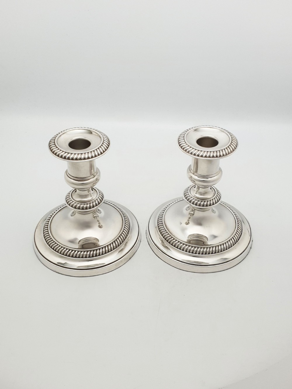 Nice Pair of Antique English Low Candlesticks – circa 1920 View II