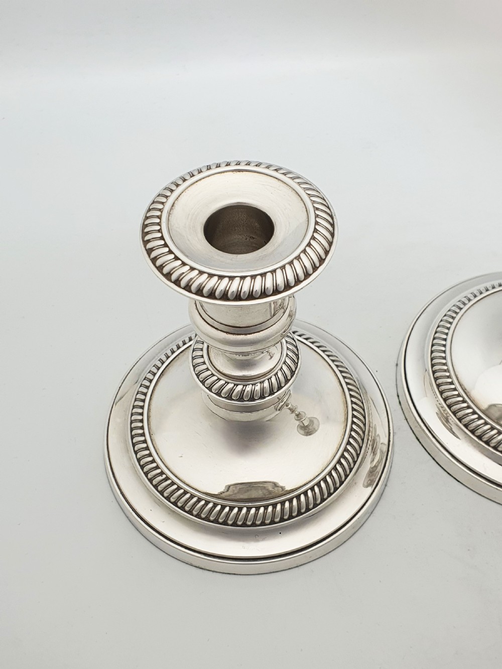 Nice Pair of Antique English Low Candlesticks – circa 1920 View IV